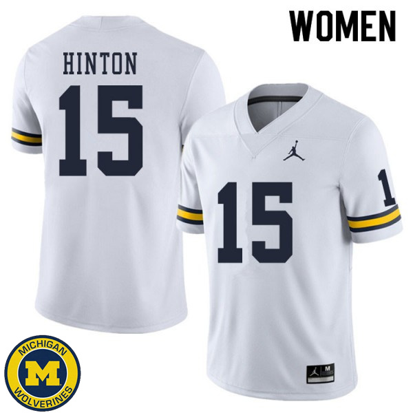 Womens Michigan Wolverines #15 Christopher Hinton White Football Jersey